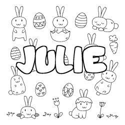 Coloriage pr&eacute;nom JULIE - d&eacute;cor Paques