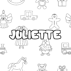 Coloriage prénom JULIETTE - décor Jouets