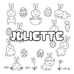 Coloriage pr&eacute;nom JULIETTE - d&eacute;cor Paques