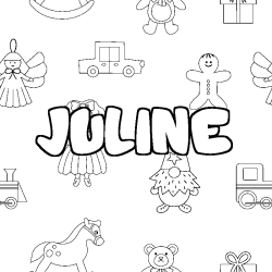 Coloriage prénom JULINE - décor Jouets