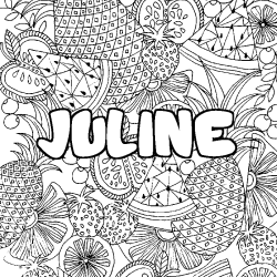 Coloriage pr&eacute;nom JULINE - d&eacute;cor Mandala fruits