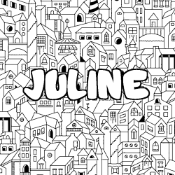 Coloriage pr&eacute;nom JULINE - d&eacute;cor Ville