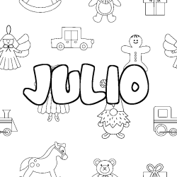 Coloriage prénom JULIO - décor Jouets