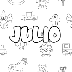 Coloriage pr&eacute;nom JULIO - d&eacute;cor Jouets
