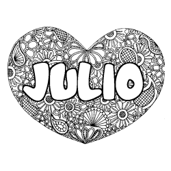 Coloriage pr&eacute;nom JULIO - d&eacute;cor Mandala coeur