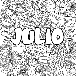 Coloriage prénom JULIO - décor Mandala fruits
