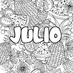 Coloriage pr&eacute;nom JULIO - d&eacute;cor Mandala fruits