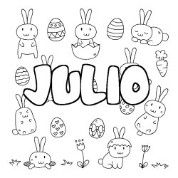 Coloriage prénom JULIO - décor Paques