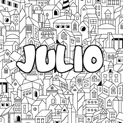 Coloriage prénom JULIO - décor Ville