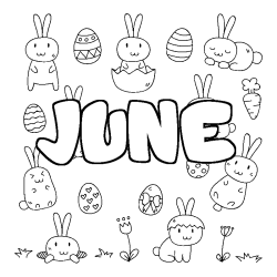 Coloriage pr&eacute;nom JUNE - d&eacute;cor Paques