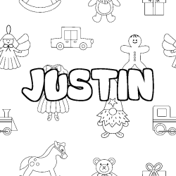 Coloriage JUSTIN - d&eacute;cor Jouets