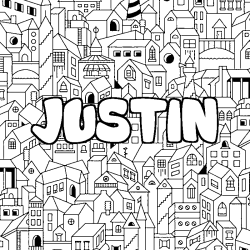 Coloriage JUSTIN - d&eacute;cor Ville