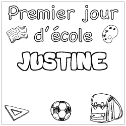 Coloriage JUSTINE - d&eacute;cor Premier jour d'&eacute;cole