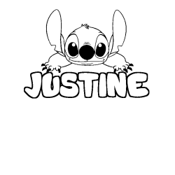 Coloriage prénom JUSTINE - décor Stitch