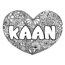 Coloriage prénom KAAN - décor Mandala coeur