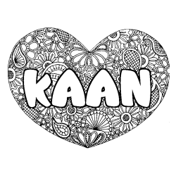 Coloriage pr&eacute;nom KAAN - d&eacute;cor Mandala coeur