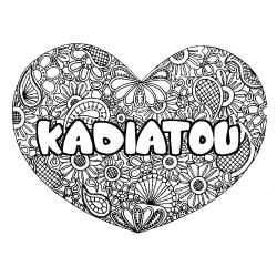 Coloriage pr&eacute;nom KADIATOU - d&eacute;cor Mandala coeur