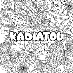 Coloriage pr&eacute;nom KADIATOU - d&eacute;cor Mandala fruits