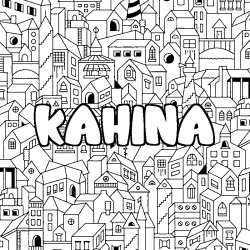 Coloriage prénom KAHINA - décor Ville