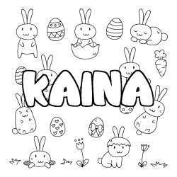 Coloriage prénom KAINA - décor Paques
