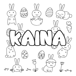 Coloriage pr&eacute;nom KAINA - d&eacute;cor Paques