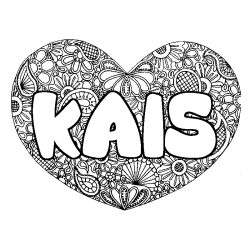 Coloriage pr&eacute;nom KAIS - d&eacute;cor Mandala coeur
