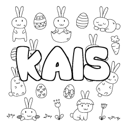Coloriage prénom KAIS - décor Paques
