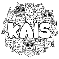 Coloriage pr&eacute;nom KA&Iuml;S - d&eacute;cor Chouettes