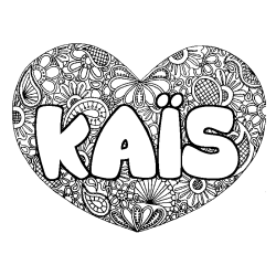 Coloriage pr&eacute;nom KA&Iuml;S - d&eacute;cor Mandala coeur