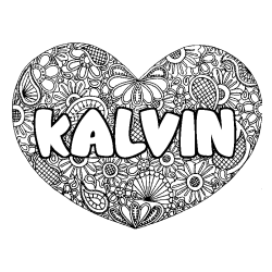 Coloriage pr&eacute;nom KALVIN - d&eacute;cor Mandala coeur