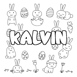 Coloriage pr&eacute;nom KALVIN - d&eacute;cor Paques
