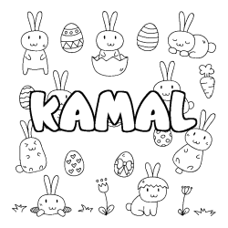 Coloriage prénom KAMAL - décor Paques