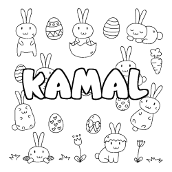Coloriage pr&eacute;nom KAMAL - d&eacute;cor Paques