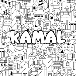 Coloriage prénom KAMAL - décor Ville