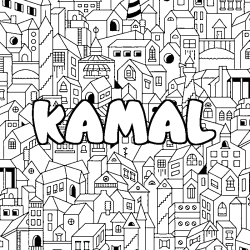 Coloriage pr&eacute;nom KAMAL - d&eacute;cor Ville