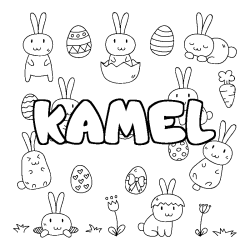 Coloriage prénom KAMEL - décor Paques