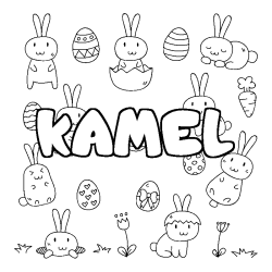 Coloriage pr&eacute;nom KAMEL - d&eacute;cor Paques