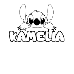 Coloriage prénom KAMELIA - décor Stitch