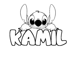 Coloriage prénom KAMIL - décor Stitch