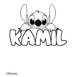 Coloriage pr&eacute;nom KAMIL - d&eacute;cor Stitch