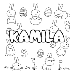 Coloriage prénom KAMILA - décor Paques