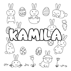 Coloriage pr&eacute;nom KAMILA - d&eacute;cor Paques