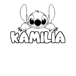 Coloriage prénom KAMILIA - décor Stitch