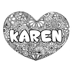 Coloriage prénom KAREN - décor Mandala coeur
