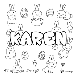 Coloriage prénom KAREN - décor Paques