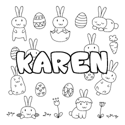 Coloriage pr&eacute;nom KAREN - d&eacute;cor Paques