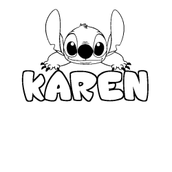Coloriage prénom KAREN - décor Stitch