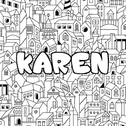 Coloriage pr&eacute;nom KAREN - d&eacute;cor Ville