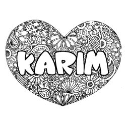 Coloriage prénom KARIM - décor Mandala coeur