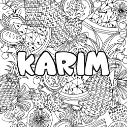 Coloriage pr&eacute;nom KARIM - d&eacute;cor Mandala fruits
